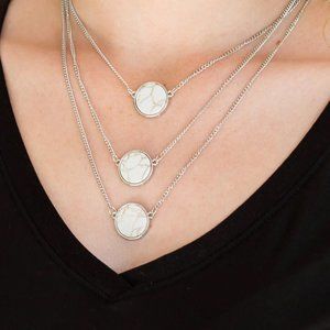 Paparazzi White Triple Layered Sand Stone Necklace & Earring Set